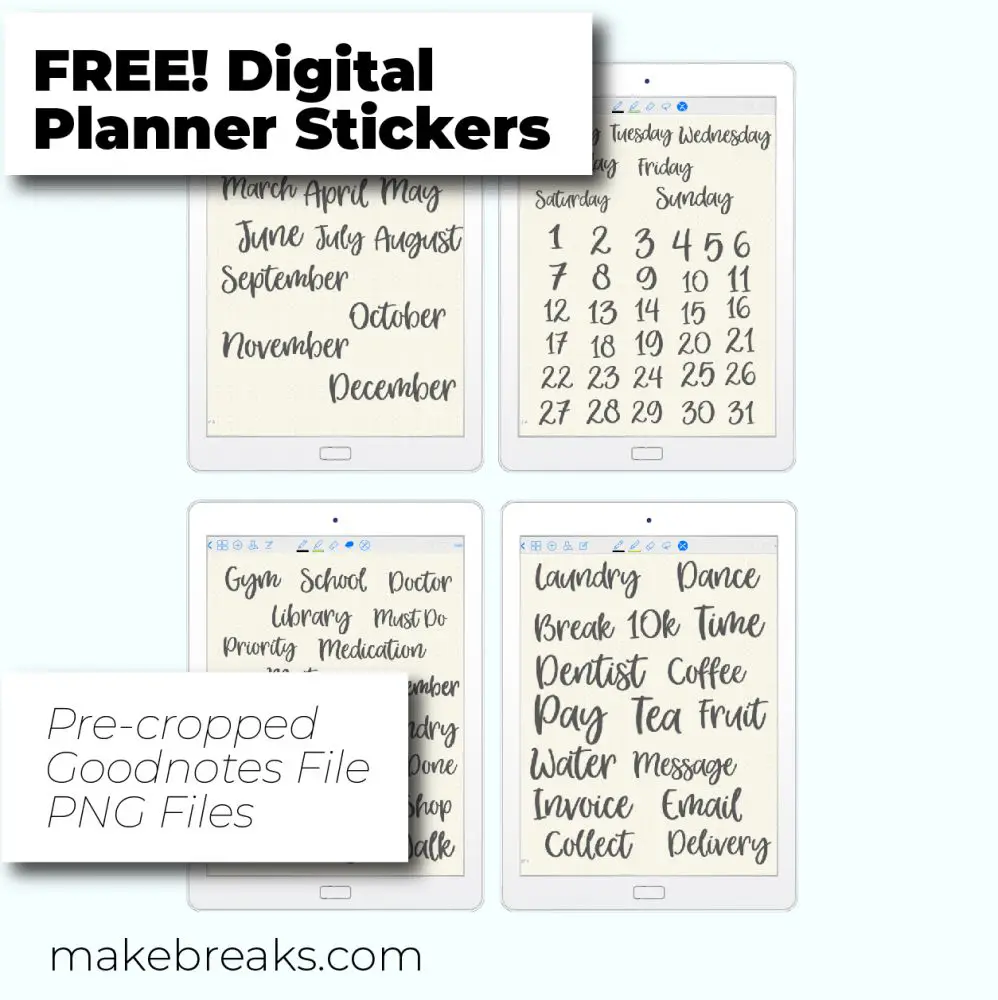 Free Essential Words Digital Planner Stickers for Goodnotes & PNG files