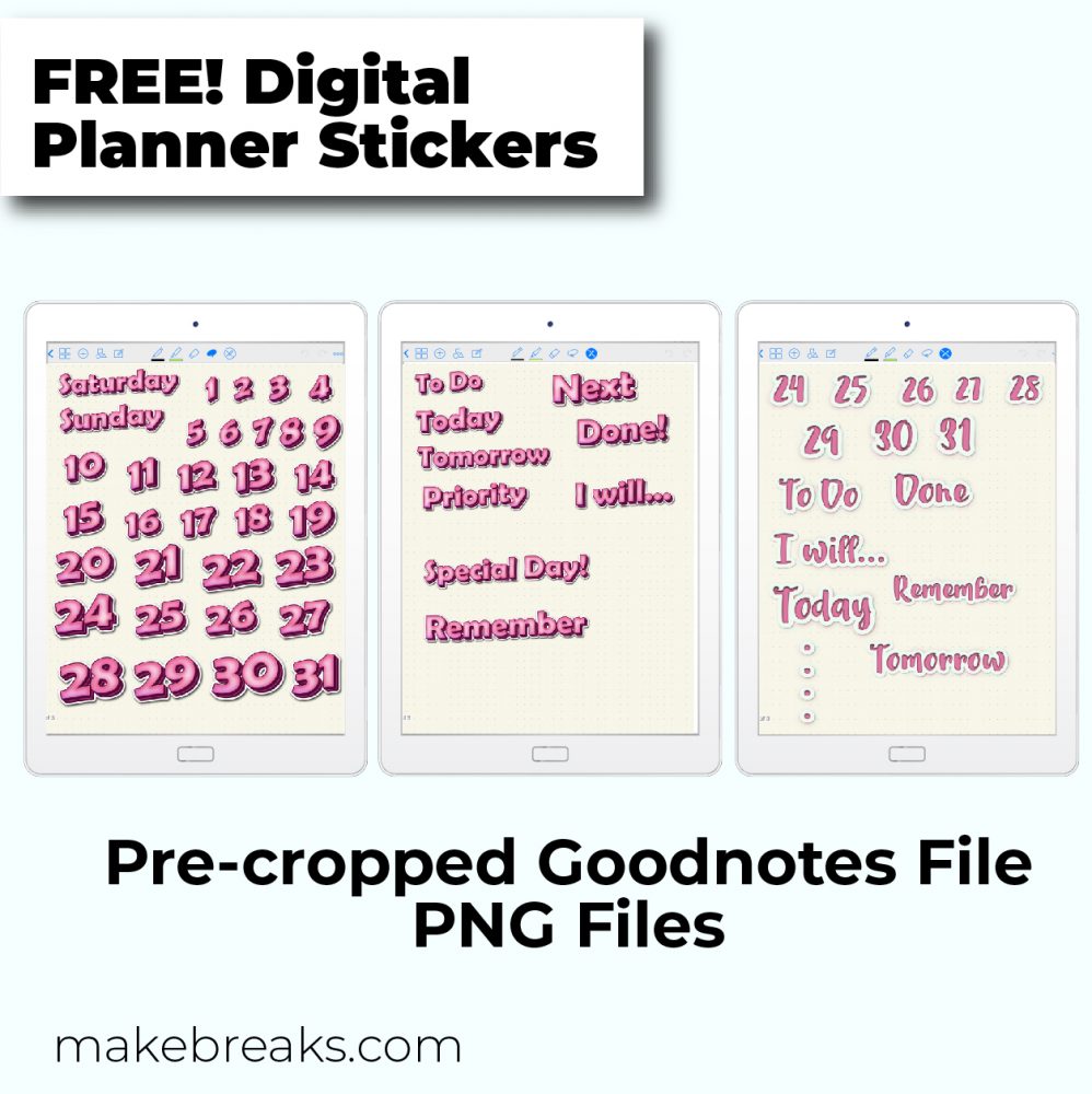 Free Pink Months, Days & Dates Digital Planner Stickers for Goodnotes & PNG files