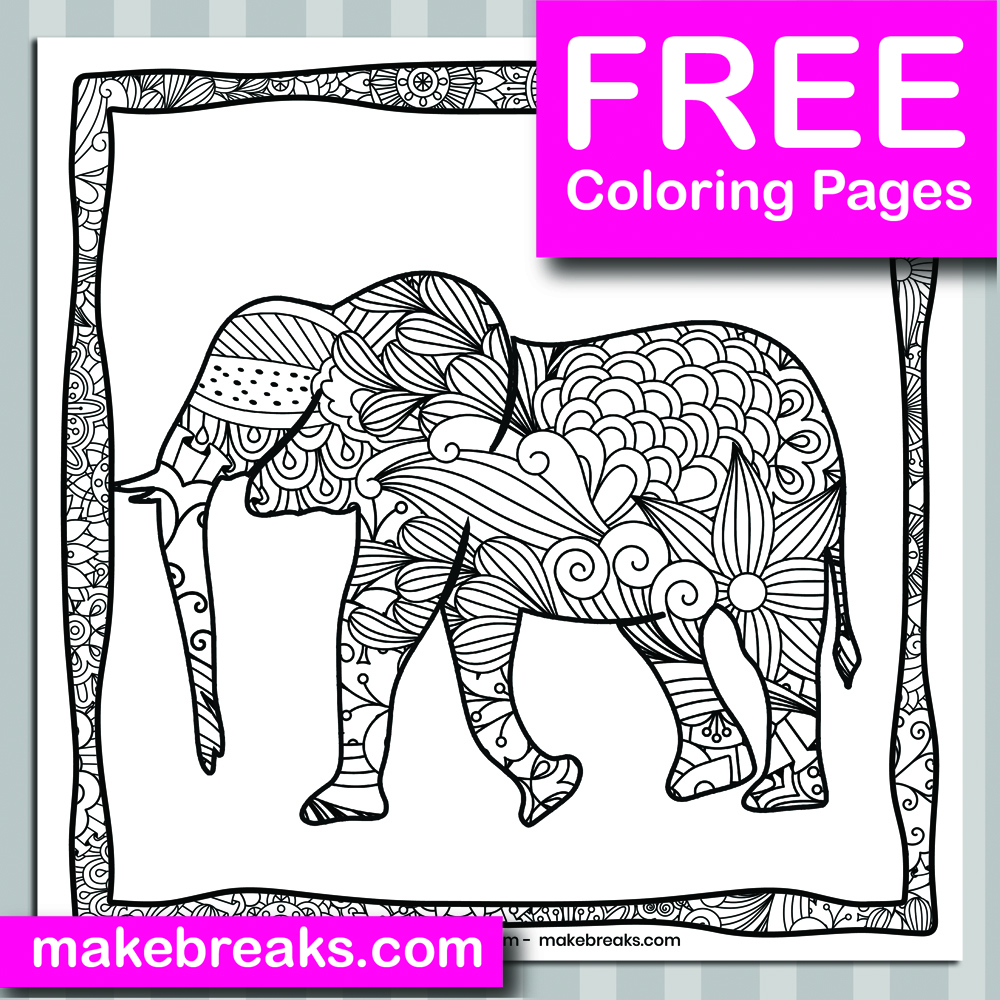 Free Elephant Animal Coloring Page