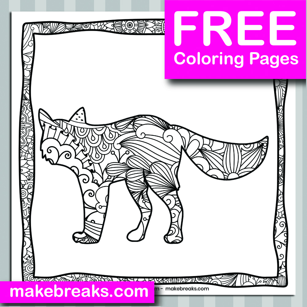 Free Cat (or Fox) Animal Coloring Page
