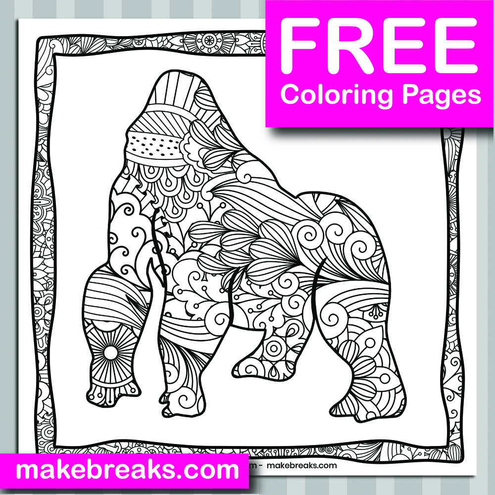 Free Gorilla Animal Coloring Page