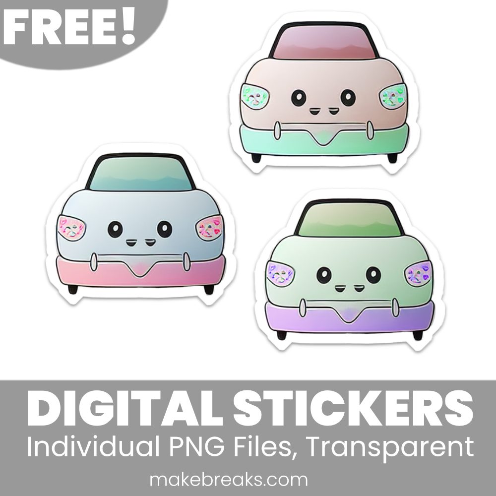 Free Watercolor Car Digital Planner Stickers – PNG Files