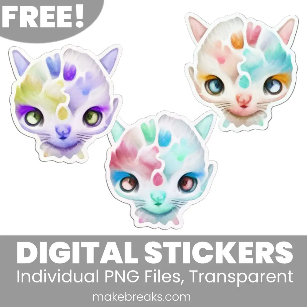 Free Watercolor Cat Digital Planner Stickers – PNG Files
