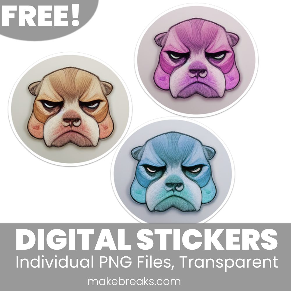 Free Watercolor Grumpy Dog Digital Planner Stickers – PNG Files