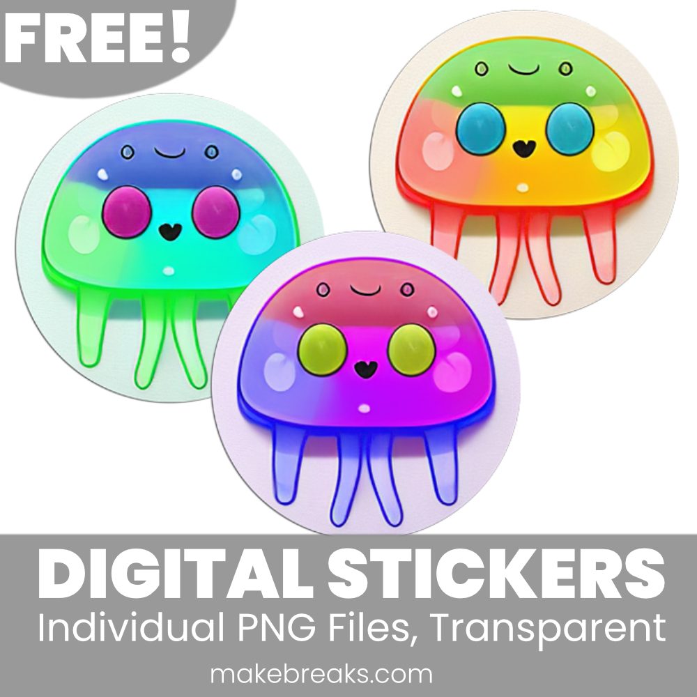 Free Colorful Watercolor Jellyfish Digital Planner Stickers – PNG Files
