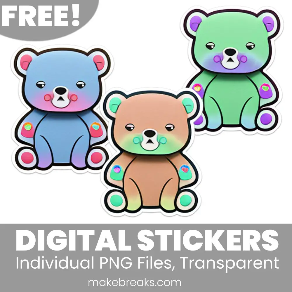 Free Colorful Watercolor Teddy Bear Digital Planner Stickers – PNG Files