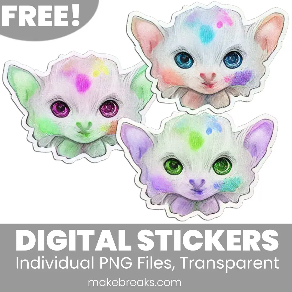 Free Watercolor Kitten Digital Planner Stickers – PNG Files