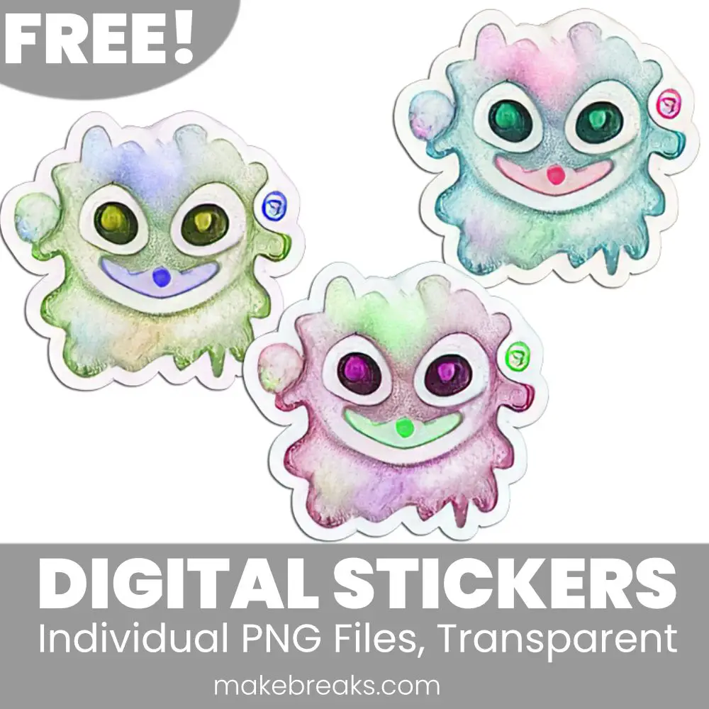 Free Colorful Watercolor Monster (Set 4) Digital Planner Stickers – PNG Files