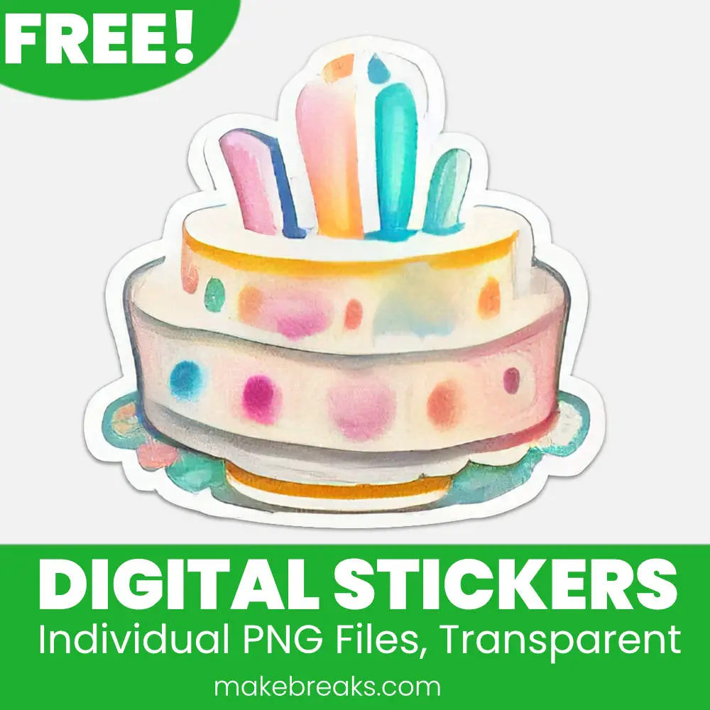Free Birthday Cake Digital Planner Stickers – PNG Files