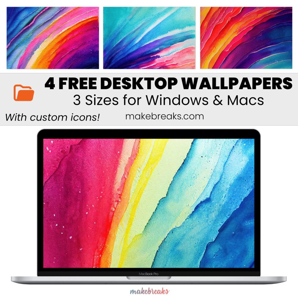 Rainbow Painterly Design Wallpaper – Free Aesthetic Desktop Organizers with Custom Icons, 4 Designs in 3 Ratios for Macs and Windows