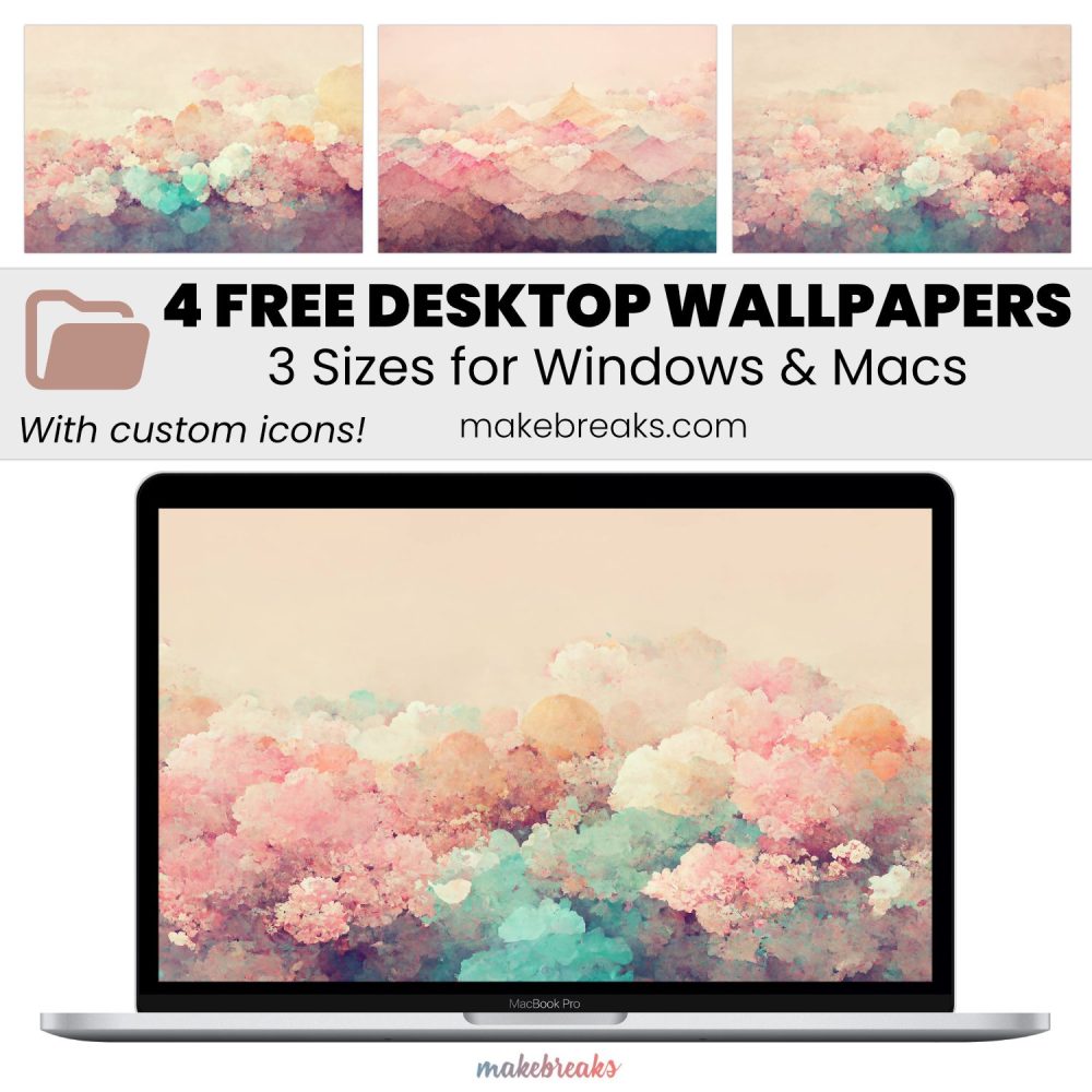 Pastel Clouds Design 1 Wallpaper – Free Aesthetic Desktop Organizers with Custom Icons in 3 Ratios for Macs and Windows