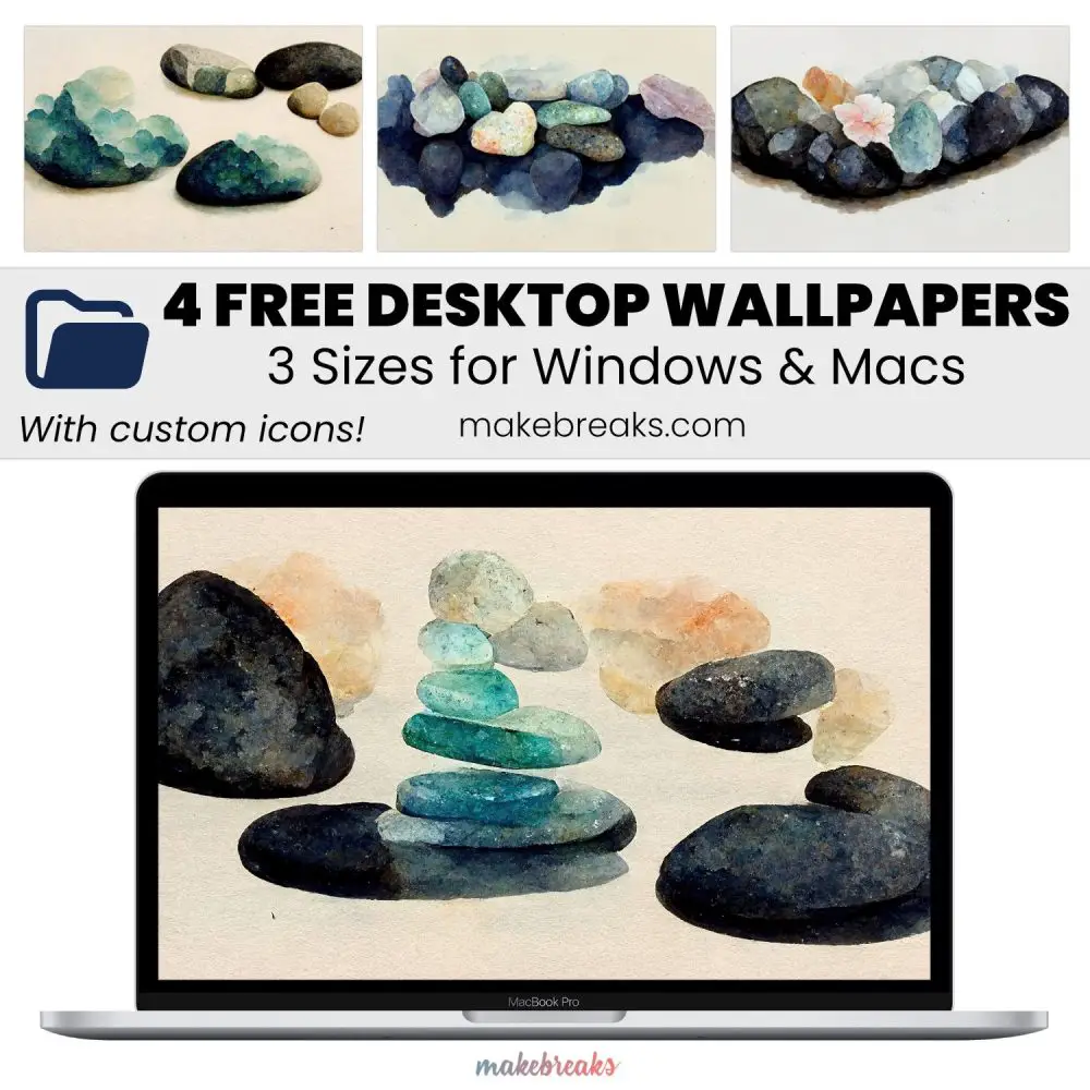 Blue Zen Pebbles Set 2 Wallpaper – Free Aesthetic Desktop Organizers with Custom Icons, 4 Designs in 3 Ratios for Macs and Windows