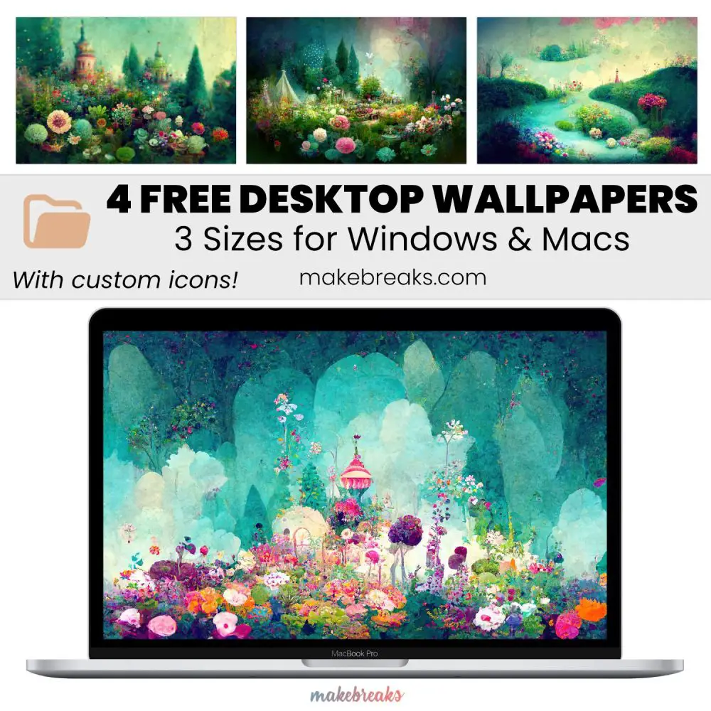Whimsical Garden Wallpaper SET 2-2 – Free Aesthetic Desktop Organizers with Custom Icons, 4 Designs in 3 Ratios for Macs and Windows