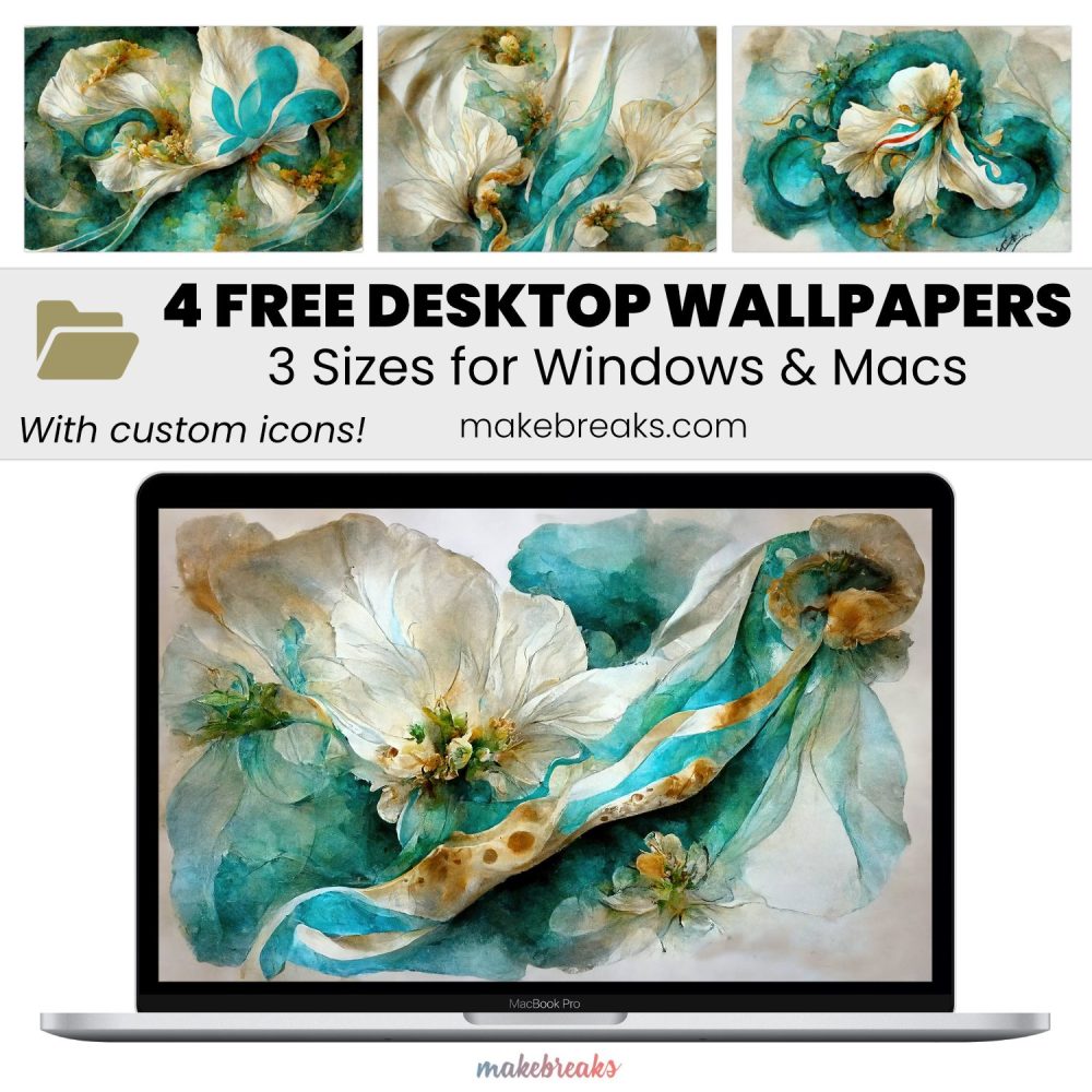Green Silk Swirl Wallpaper – Free Aesthetic Desktop Organizers with Custom Icons, 4 Designs in 3 Ratios for Macs and Windows