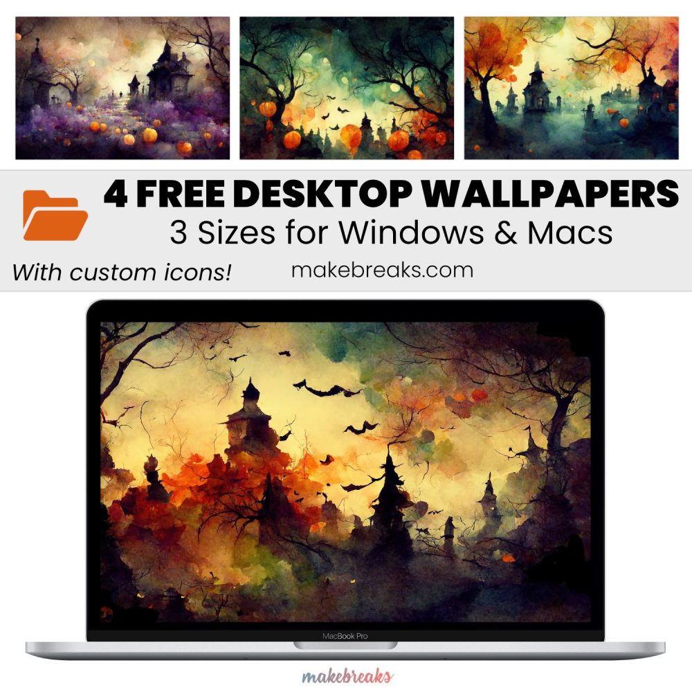 Halloween Themed Wallpaper – Free Aesthetic Desktop Organizers with Custom Icons, 4 Designs in 3 Ratios for Macs and Windows