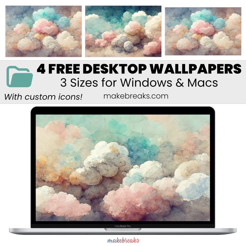 Pastel Clouds Design 3 Wallpaper – Free Aesthetic Desktop Organizers with Custom Icons in 3 Ratios for Macs and Windows