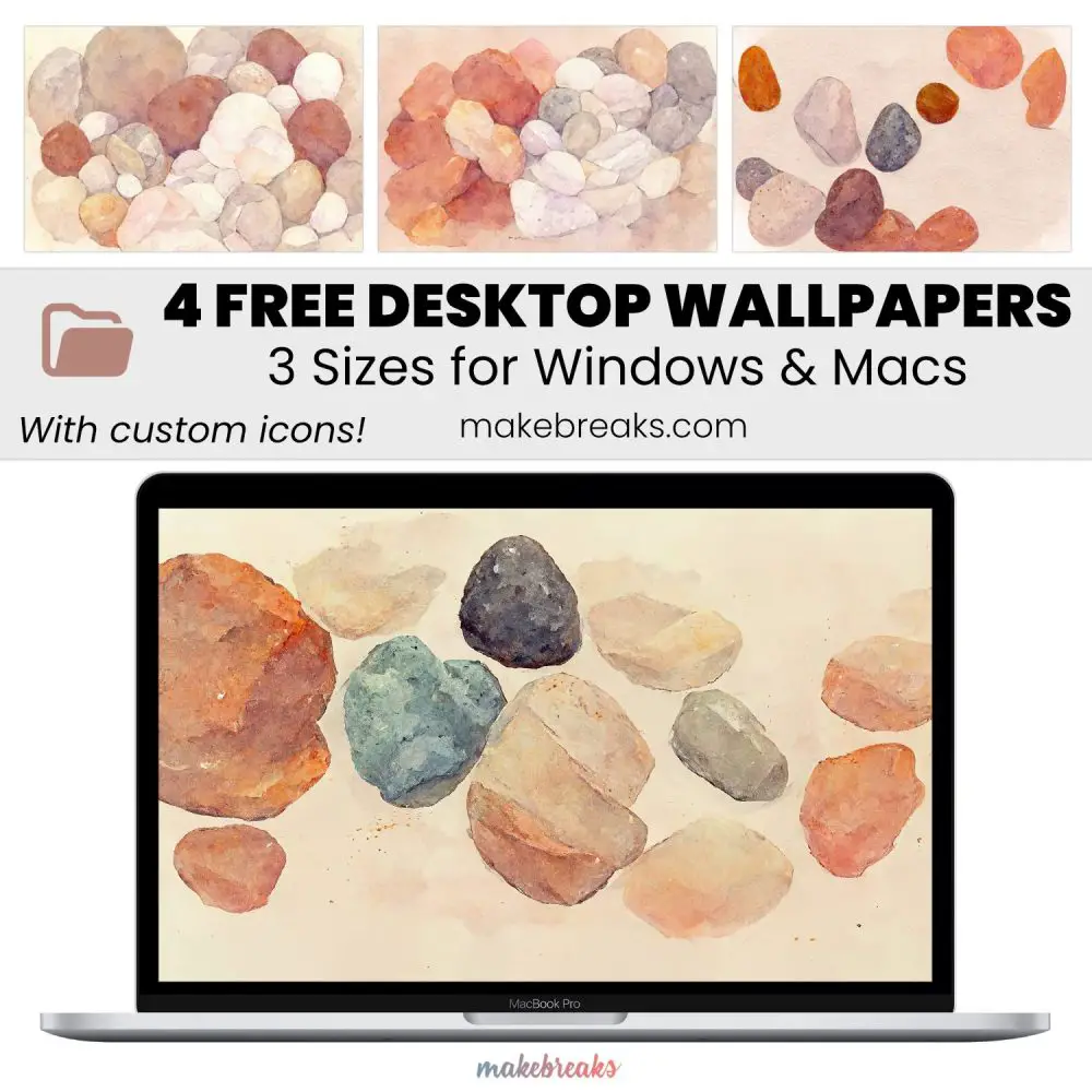 Pink Pebble Wallpaper SET 2 – Free Aesthetic Desktop Organizer Backgrounds with Custom Icons, 4 Designs in 3 Ratios for Macs and Windows