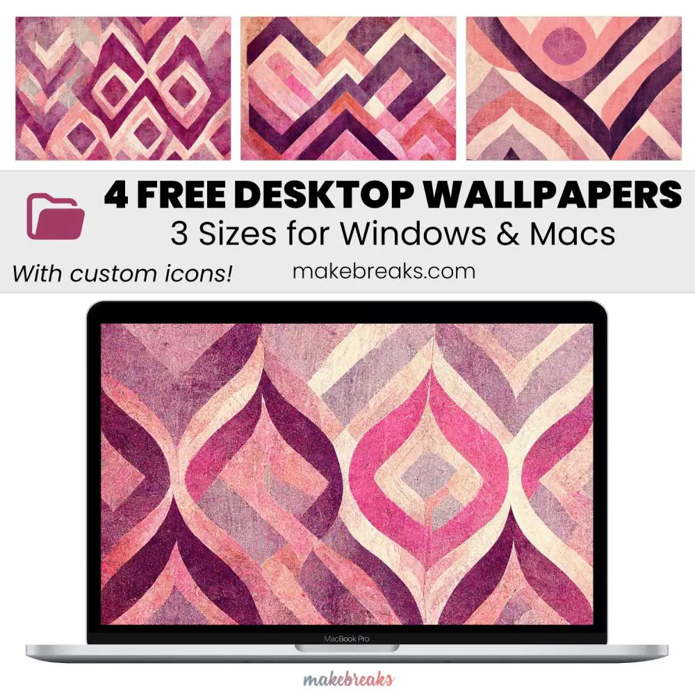 Pink & Purple Boho Wallpaper – Free Aesthetic Desktop Organizer Backgrounds with Custom Icons, 4 Designs in 3 Ratios for Macs and Windows