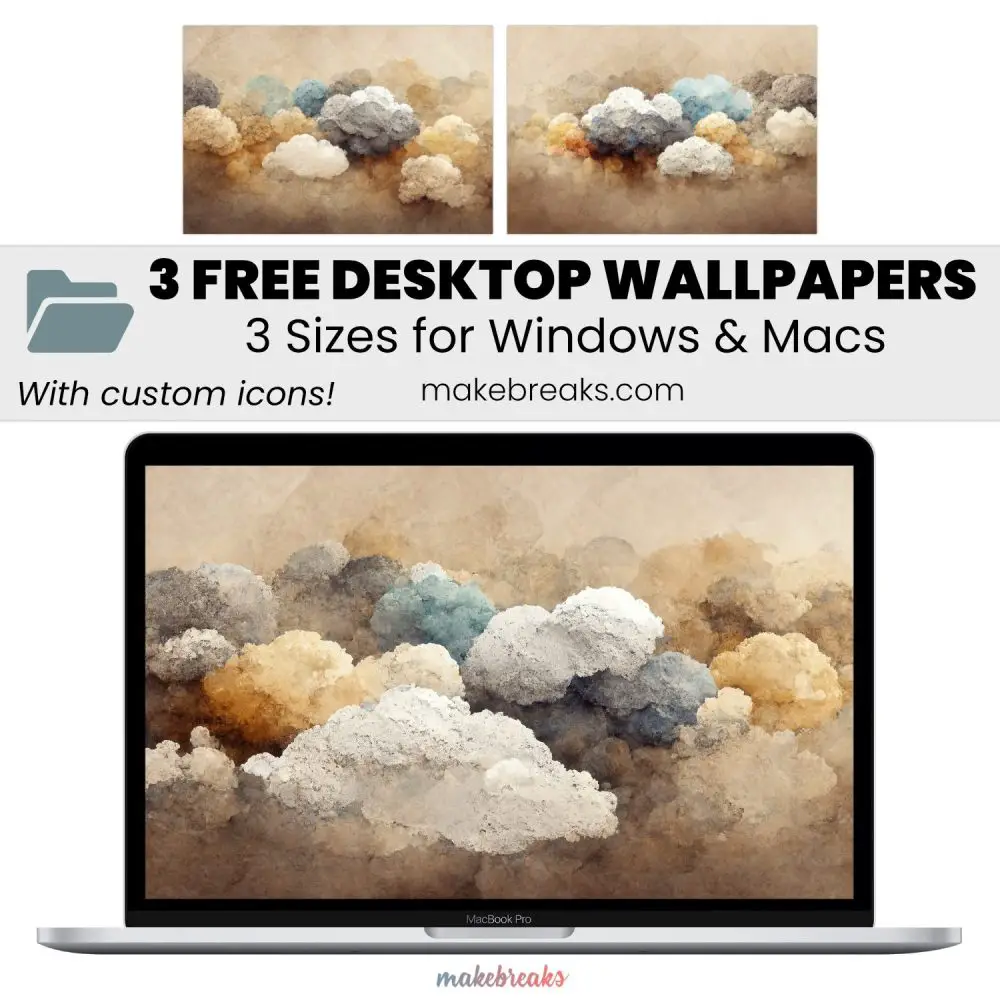 Muted Neutral Clouds Design  Wallpaper – Free Aesthetic Desktop Organizers with Custom Icons in 3 Ratios for Macs and Windows