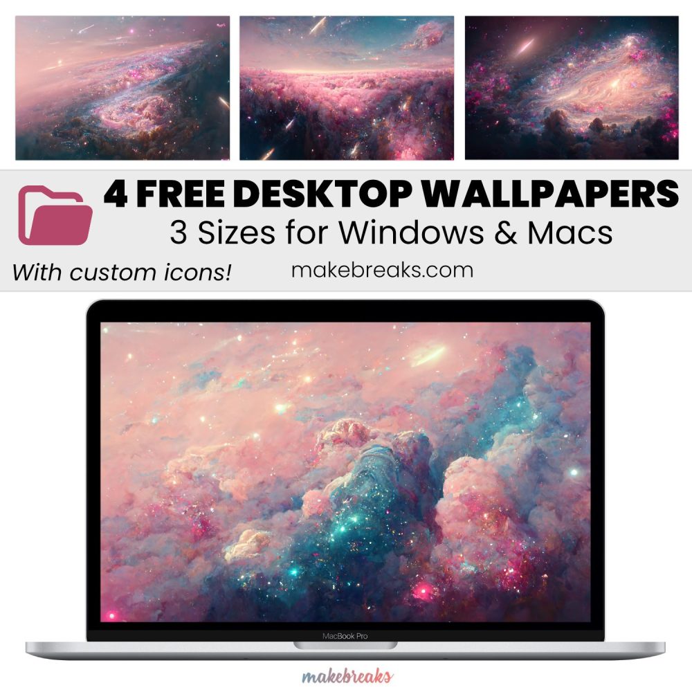 Galaxy Design  Wallpaper – Free Aesthetic Desktop Organizers with Custom Icons in 3 Ratios for Macs and Windows