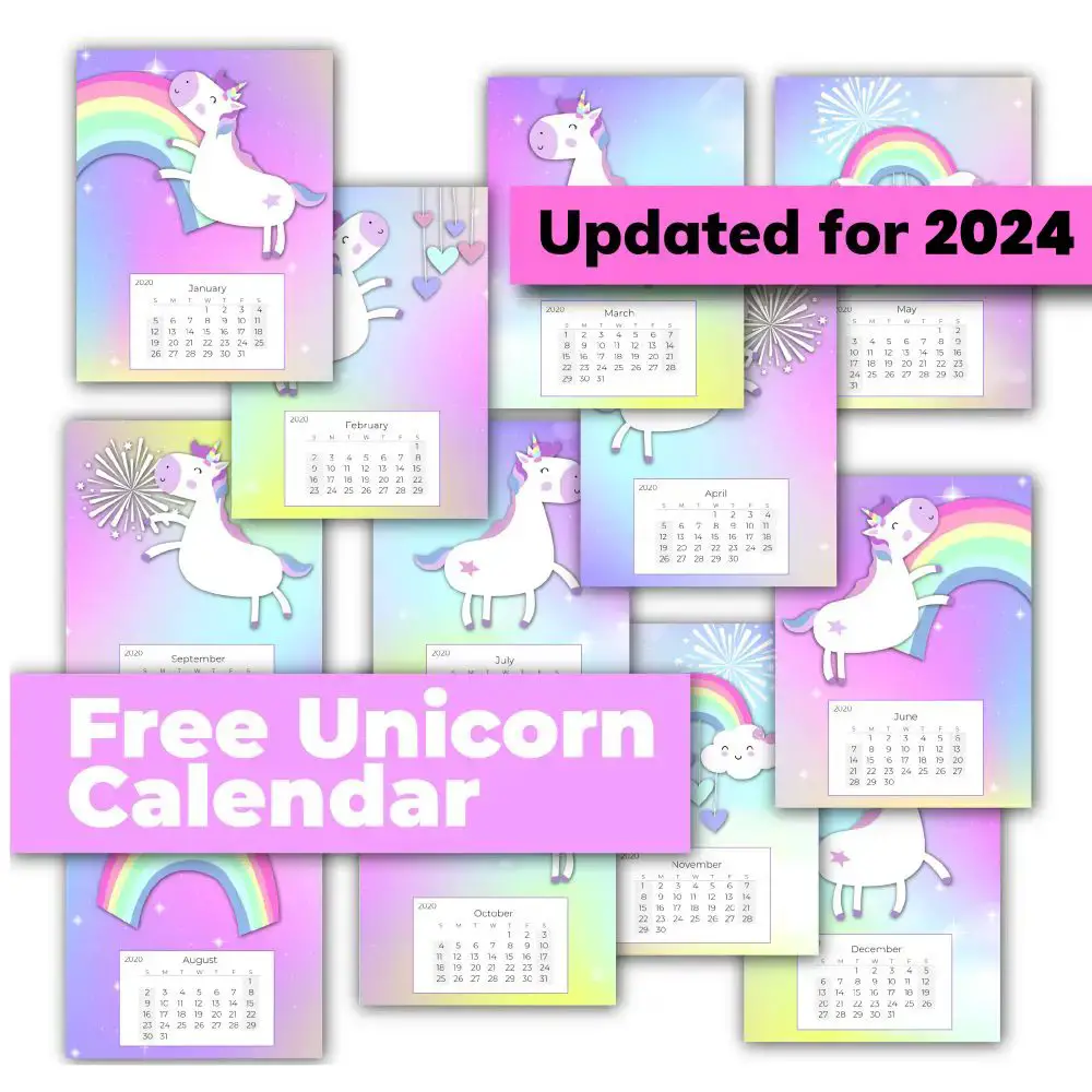 Free 12 Month Unicorn Calendar – Updated for 2024