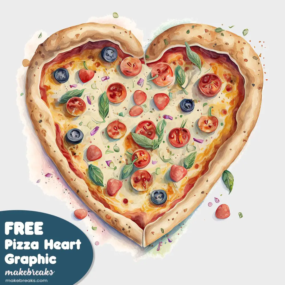 Free Printable Heart Shape Pizza Illustration