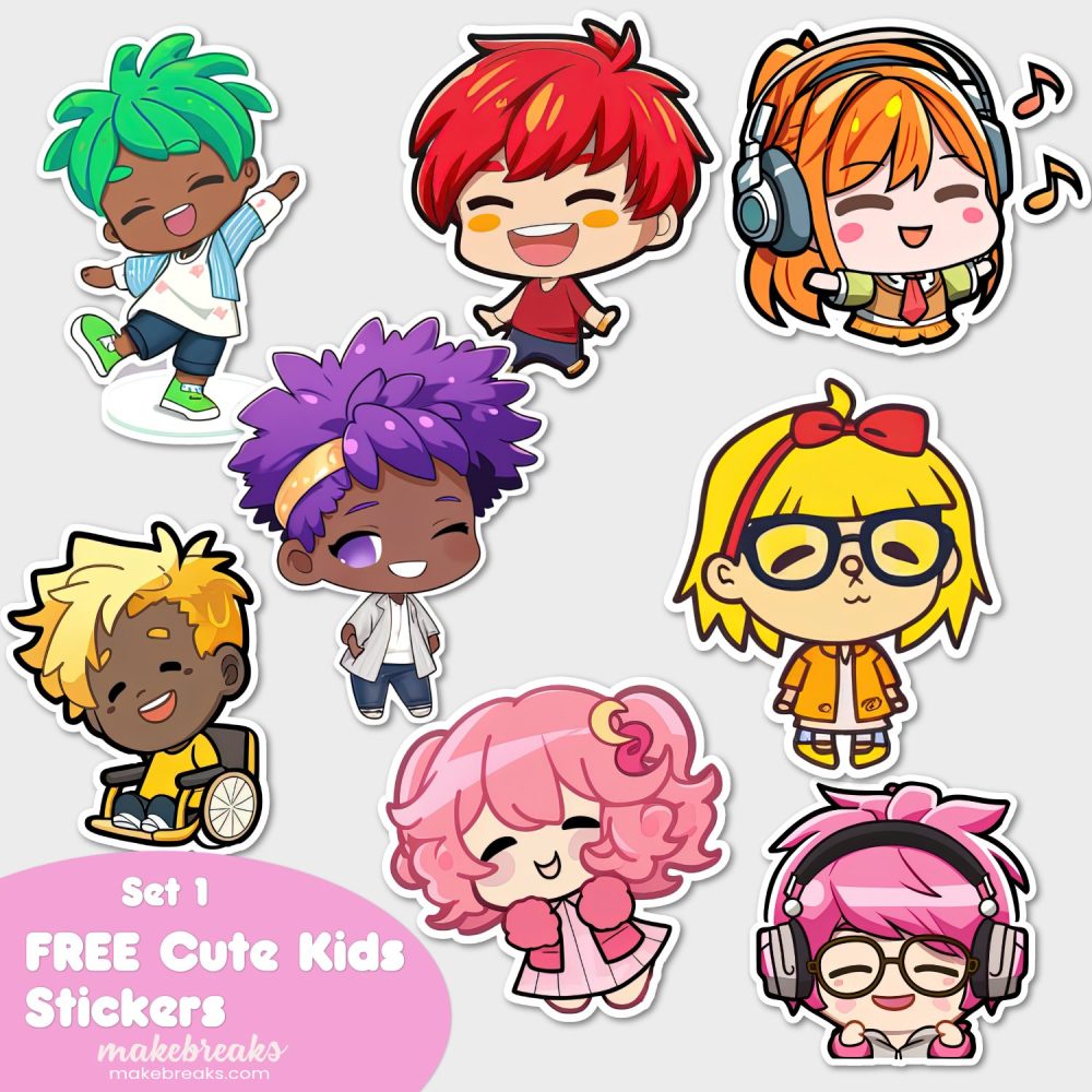 FREE Cute Kids Stickers or Clipart Characters
