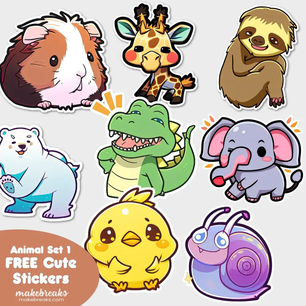 FREE Cute Animals Stickers Clipart – SET 1