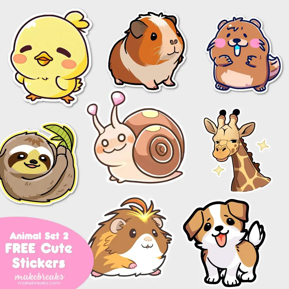 FREE Cute Animals Stickers Clipart – SET 2
