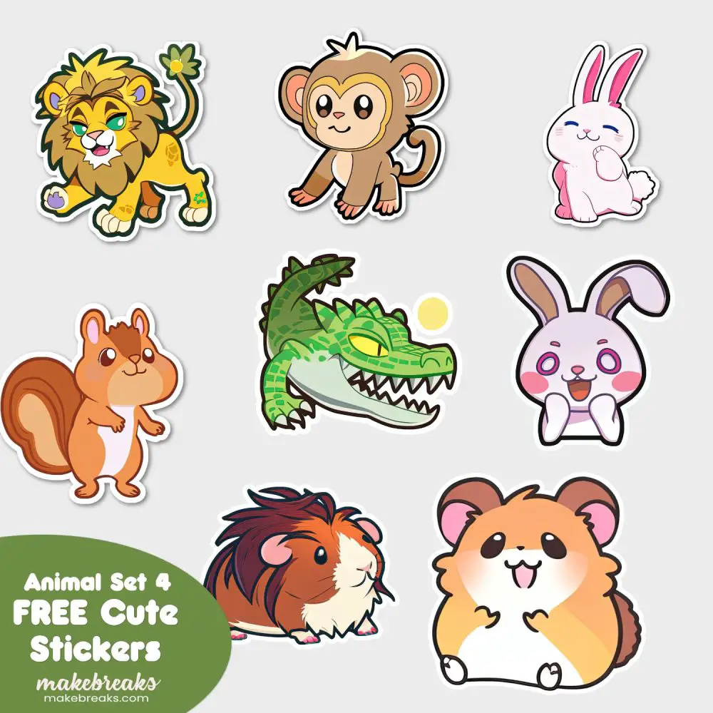 FREE Cute Animals Stickers Clipart – SET 4