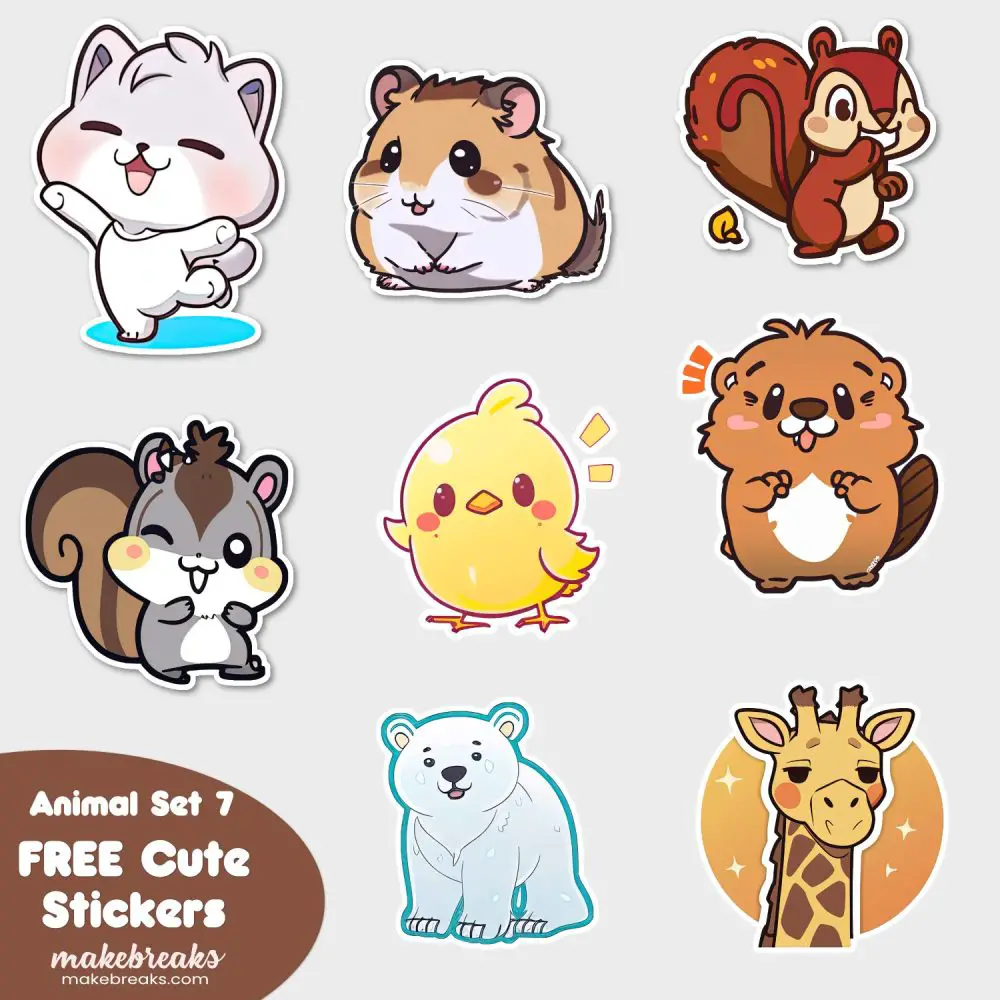 FREE Cute Animals Stickers Clipart – SET 7