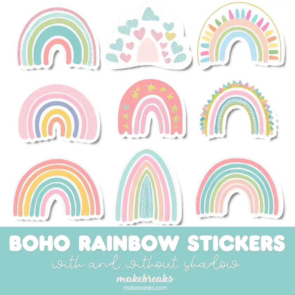 FREE Cute Boho Rainbow Stickers for Digital Planners or to Print