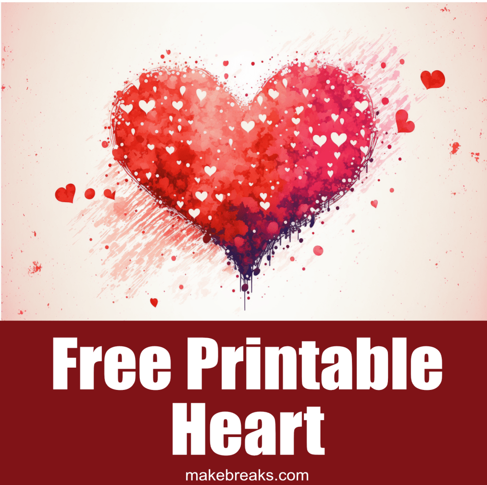 Free Printable Red Watercolor Heart Illustration (Landscape)