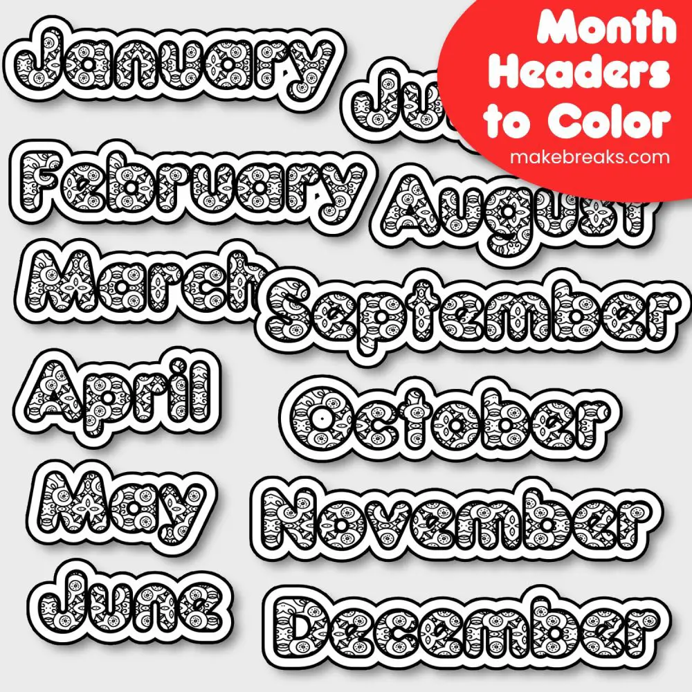 Free Months of the Year Headers to Color