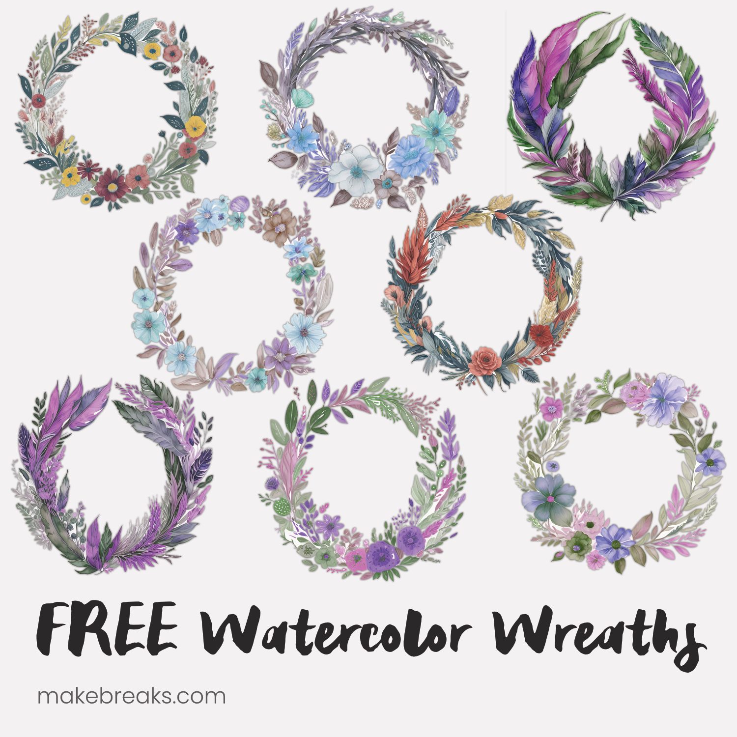 Free Watercolor Floral Wreaths for Digital Planners & Scrapbooking
