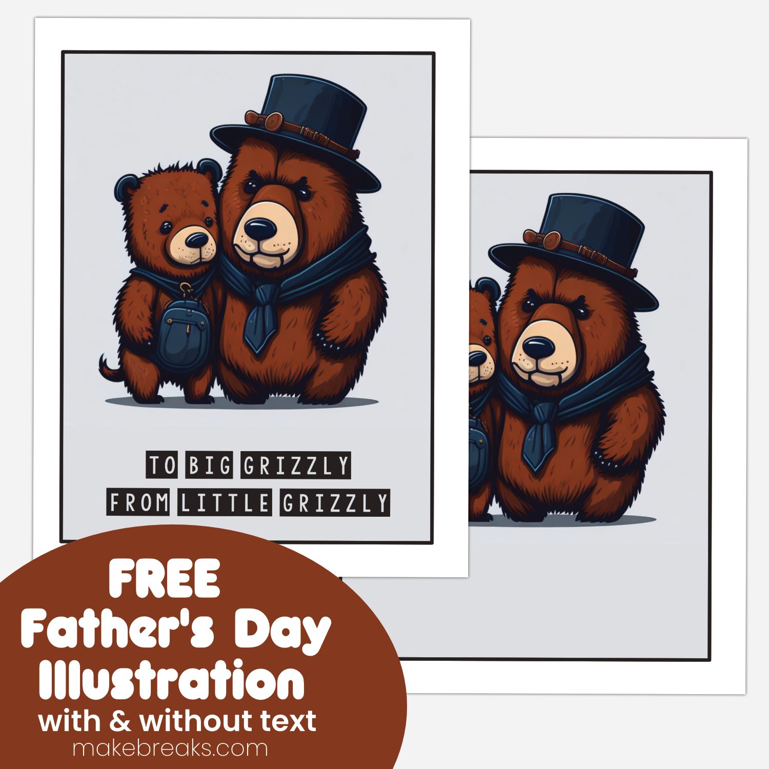 Free Printable Father’s Day Bear Illustration – Big Grizzly