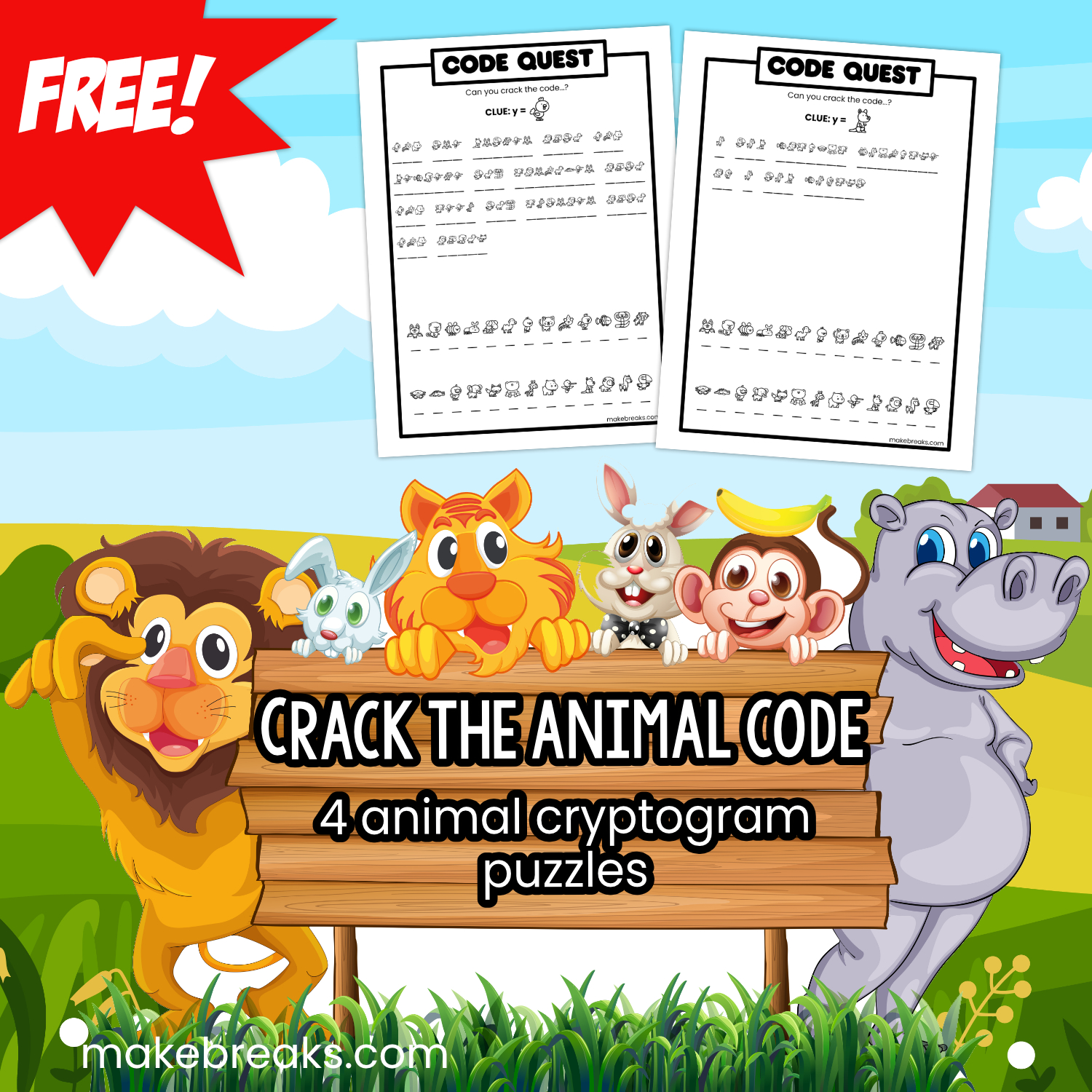 Code Quest – Animal Picture Cryptogram Puzzles