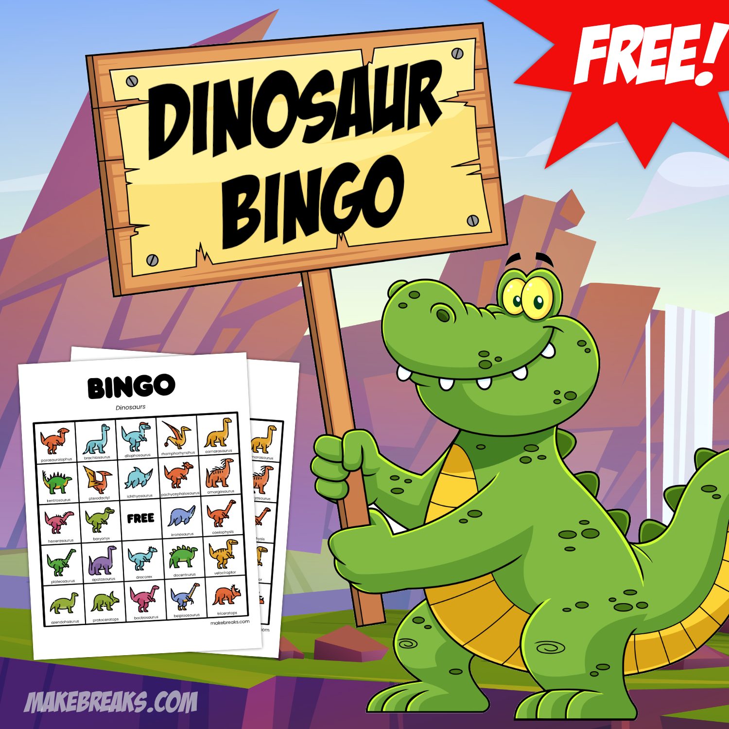 Free Printable Dinosaur Picture Bingo Cards