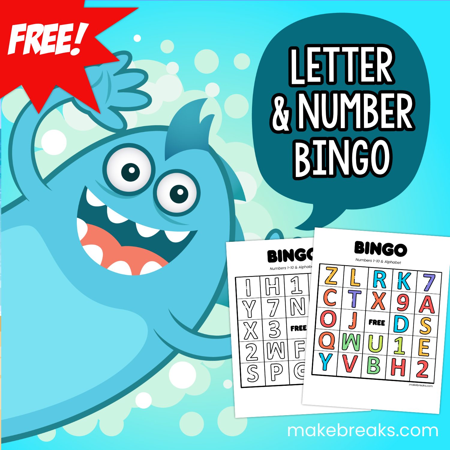Free Printable Numbers & Letters Bingo Cards