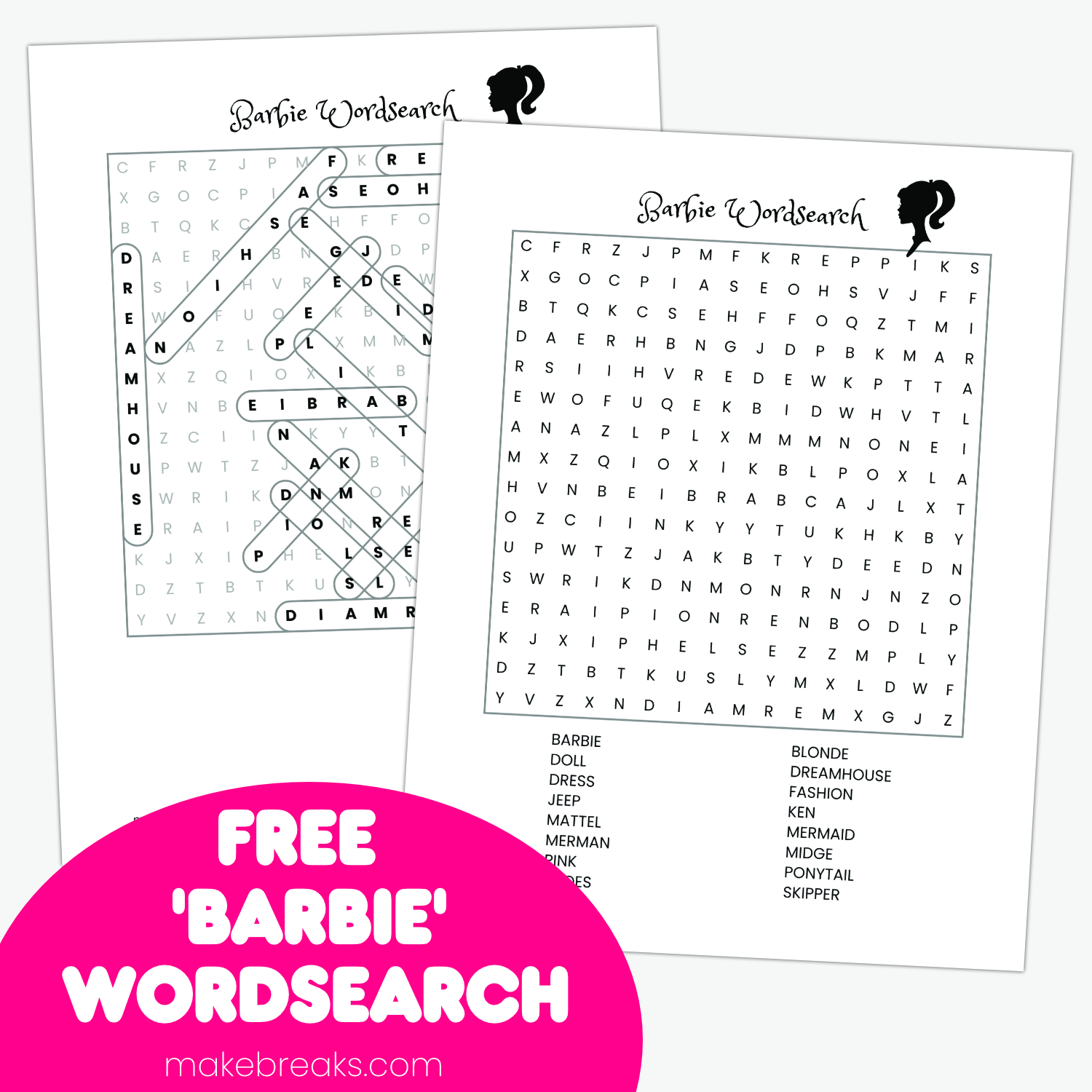 Free Barbie Themed Wordsearch Puzzle