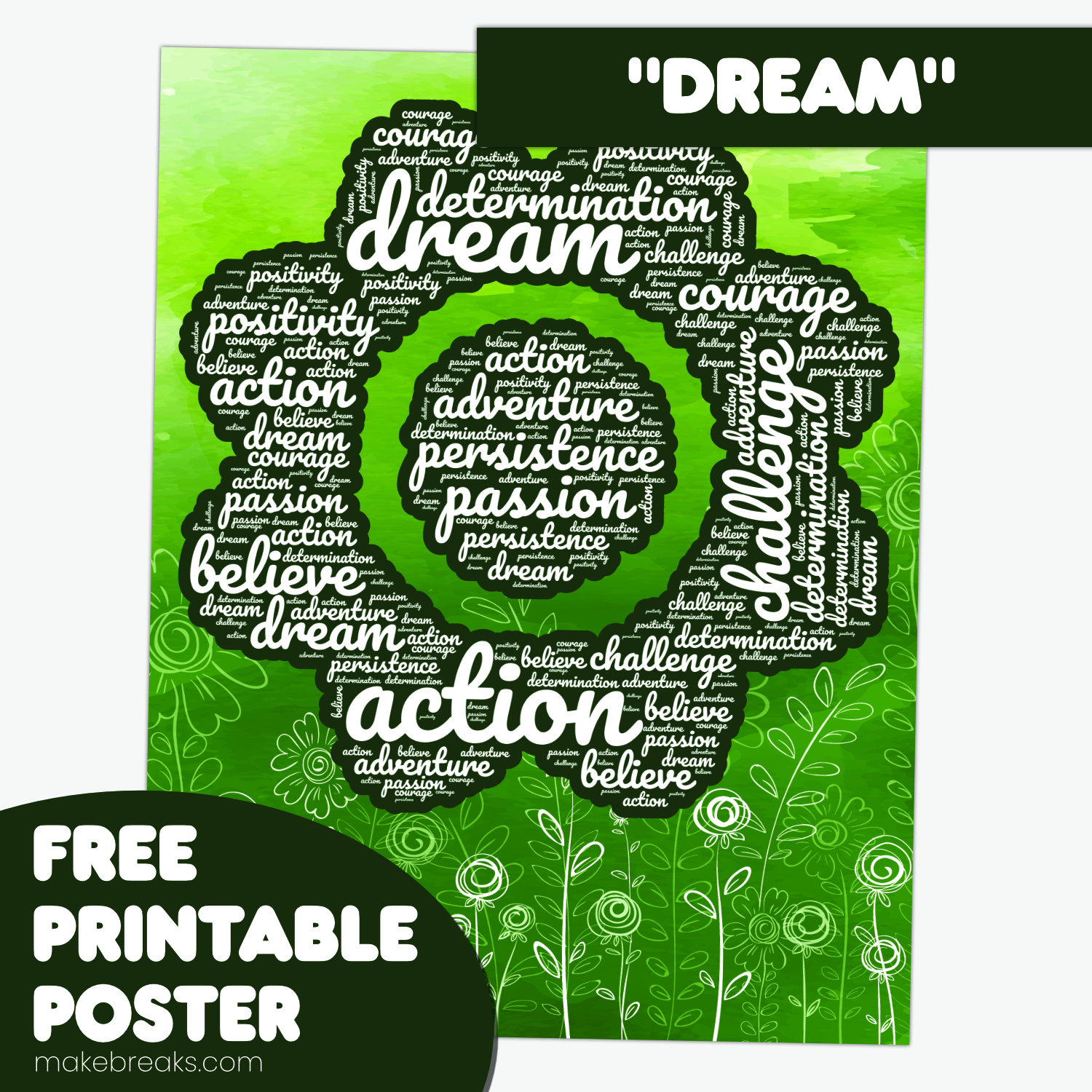 Free Printable ‘Dream’ Motivational Word Cloud Poster