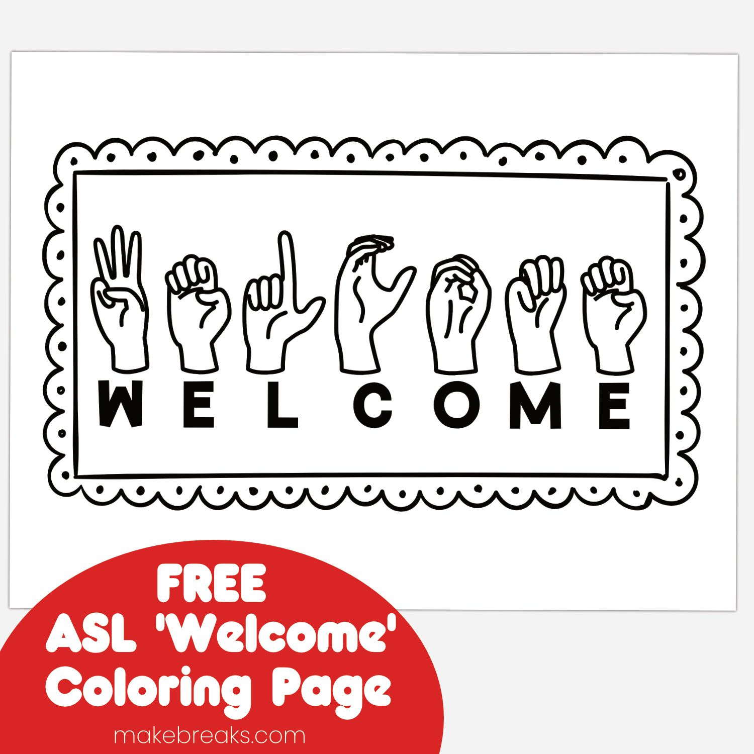 ASL ‘Welcome’ Coloring Page