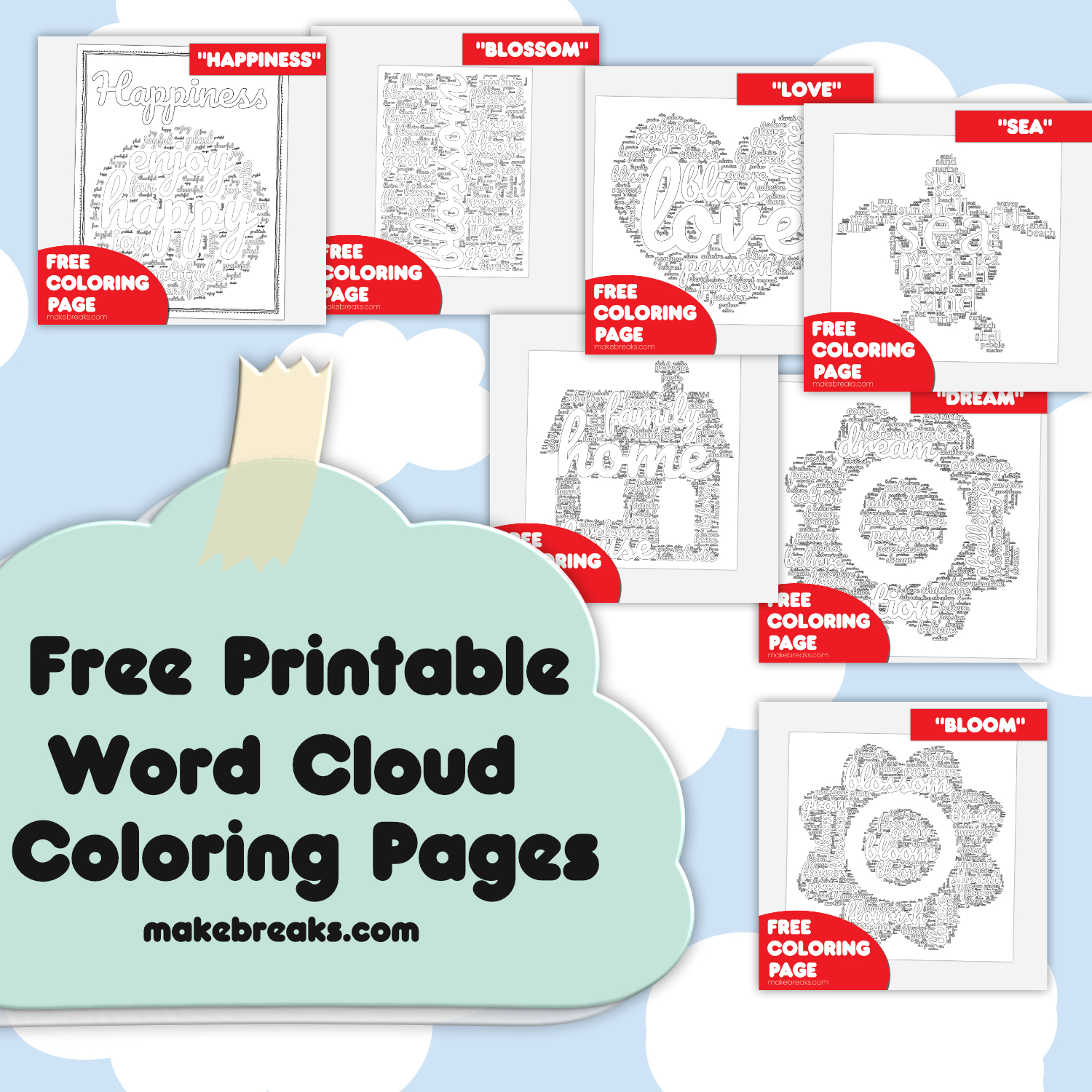 Free Word Cloud Coloring Pages