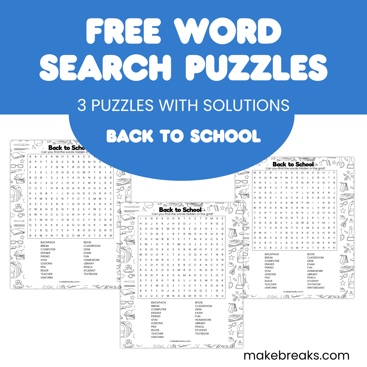 Free Back To School Wordsearch Puzzles
