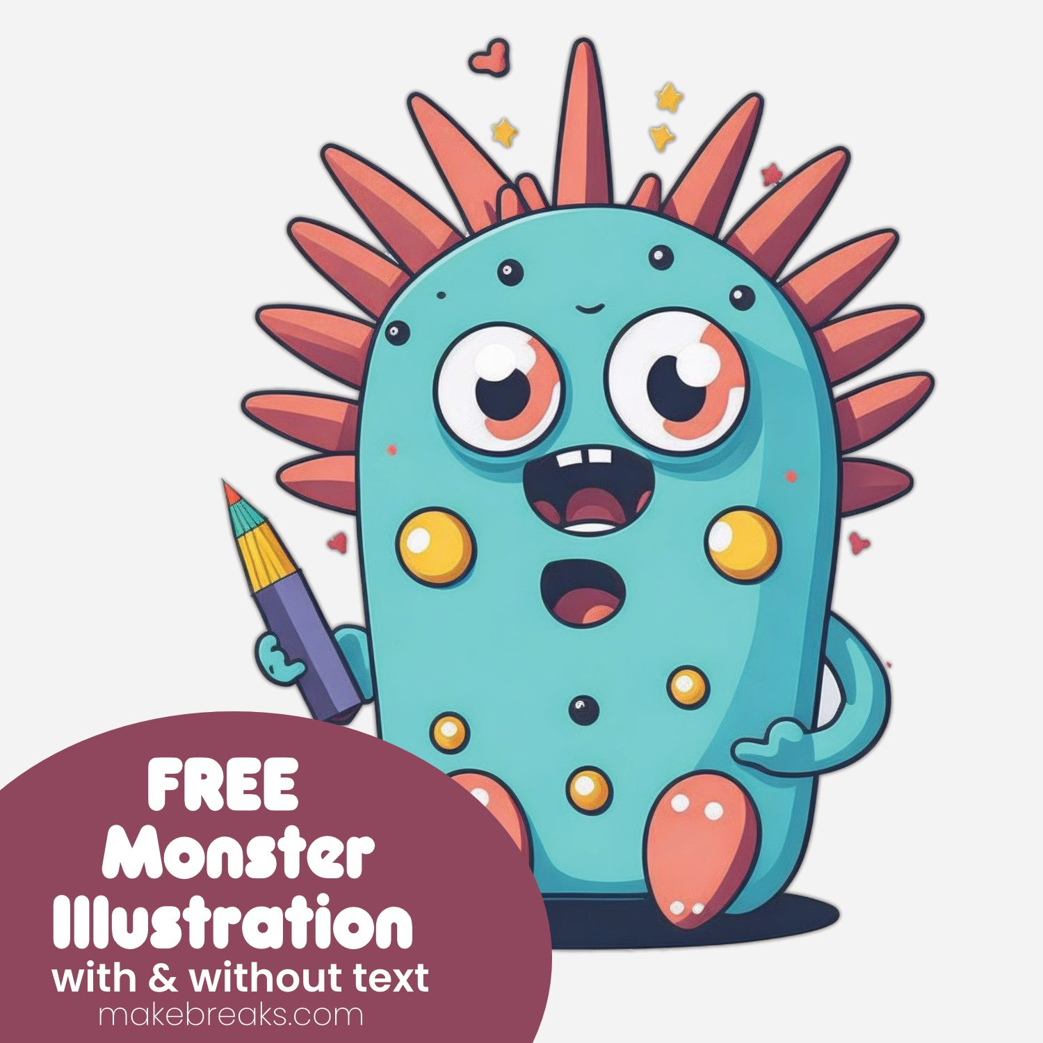 Free Cute Monster With Pencil Clipart