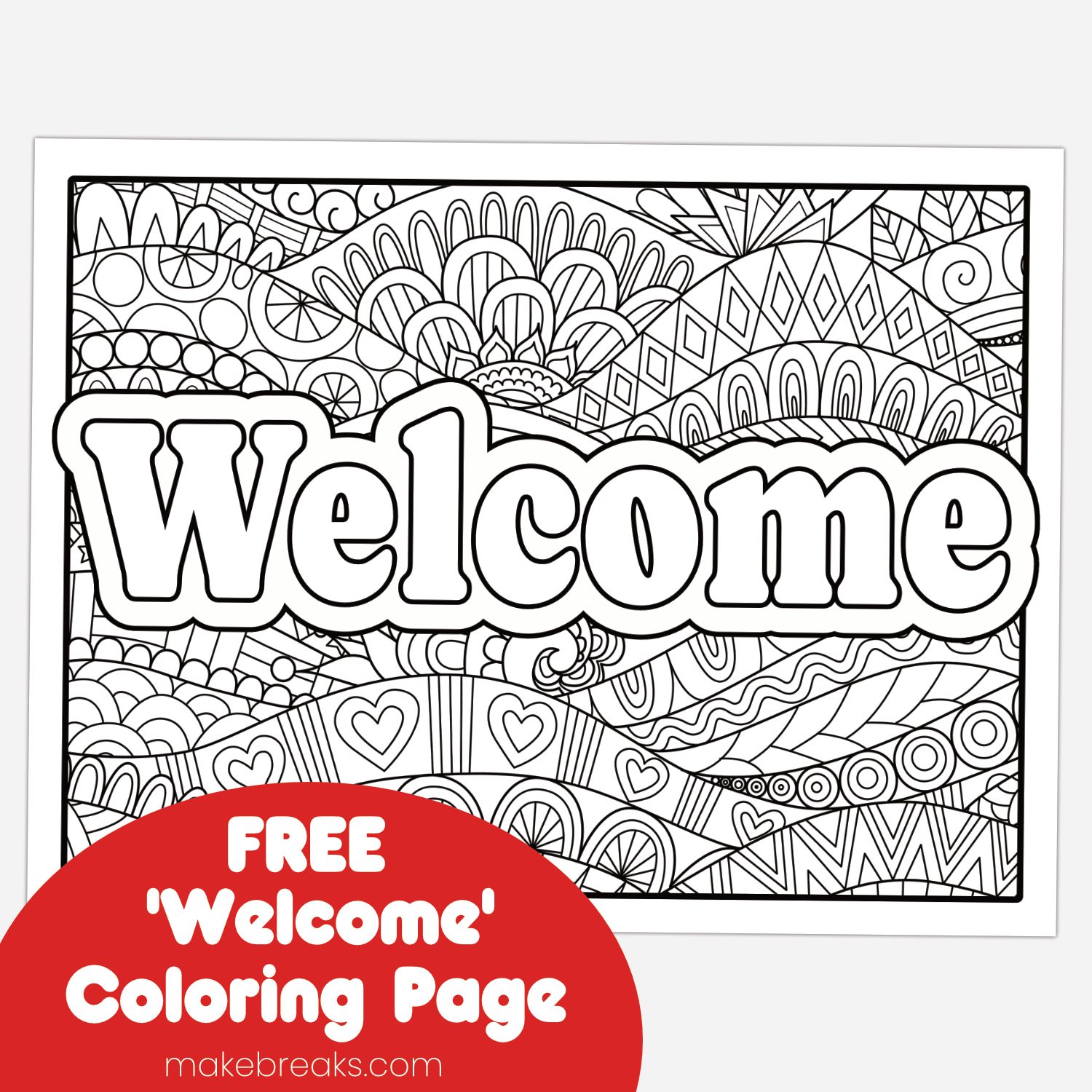 Free Printable ‘Welcome’ Coloring Page