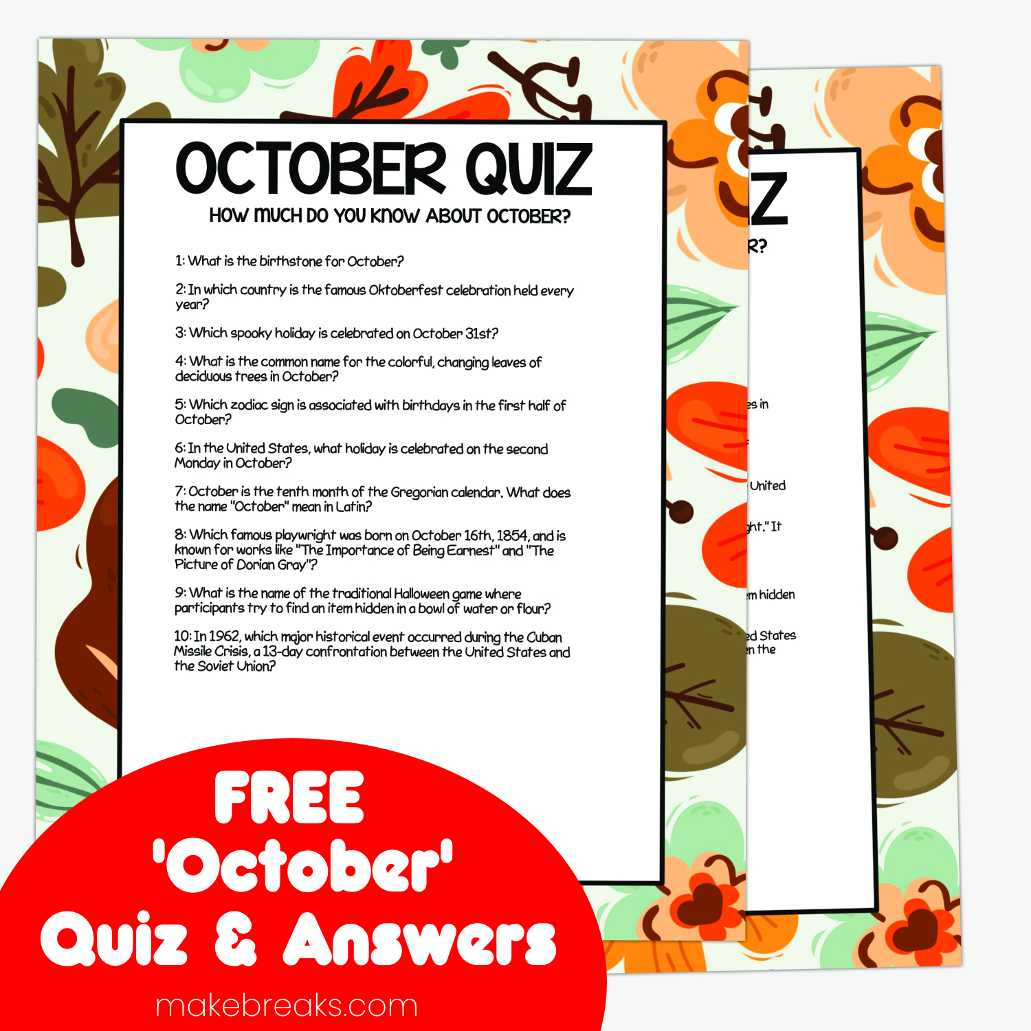 Free Printable October Trivia Quiz