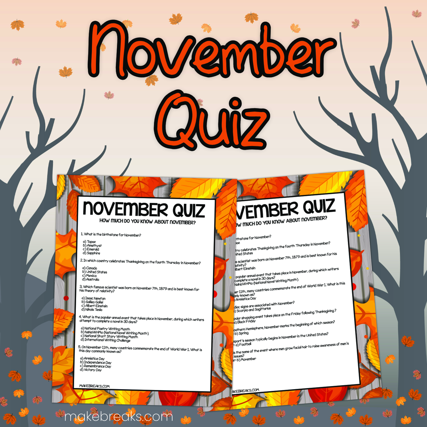 Free Printable November Quiz