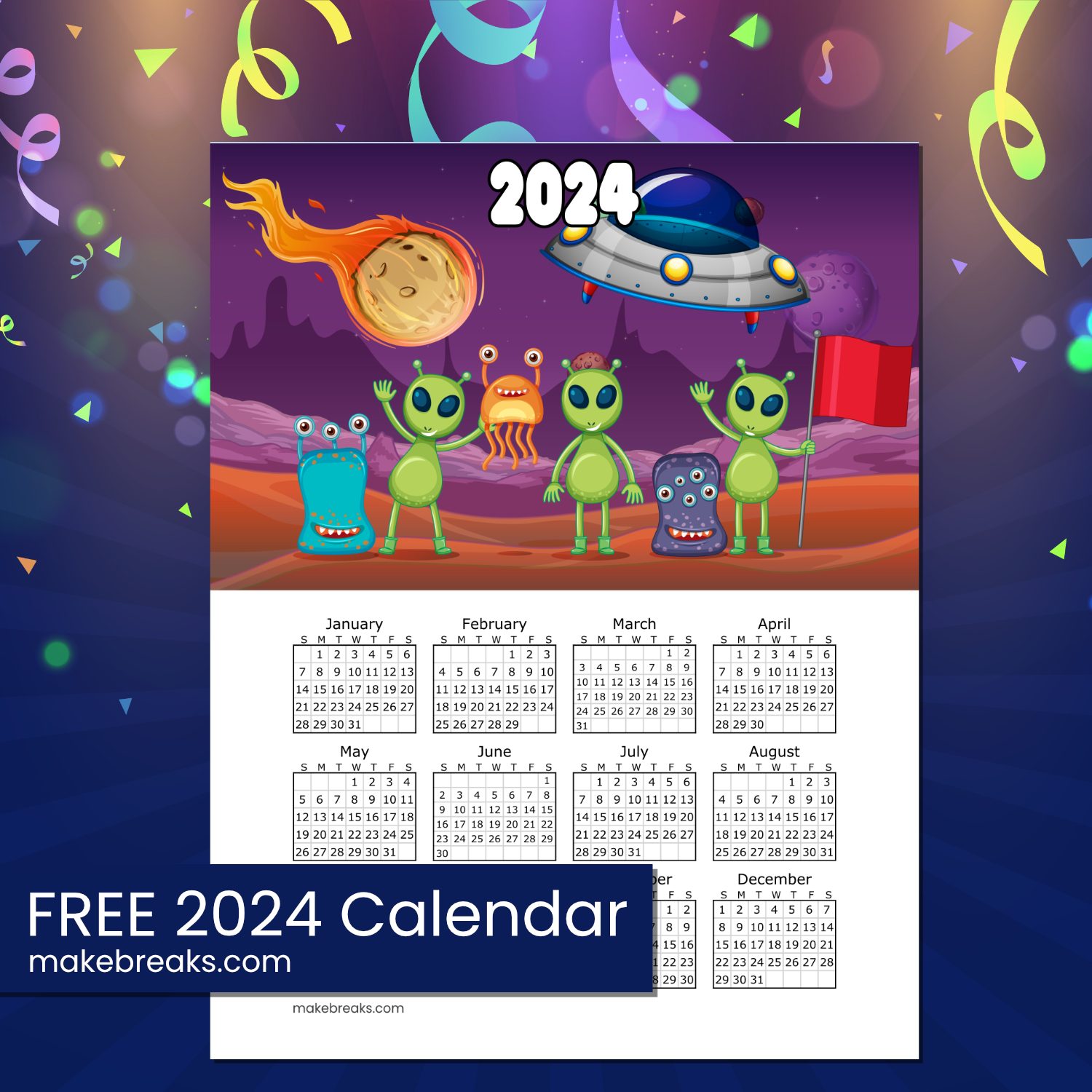 Free Printable Alien Calendar 2024