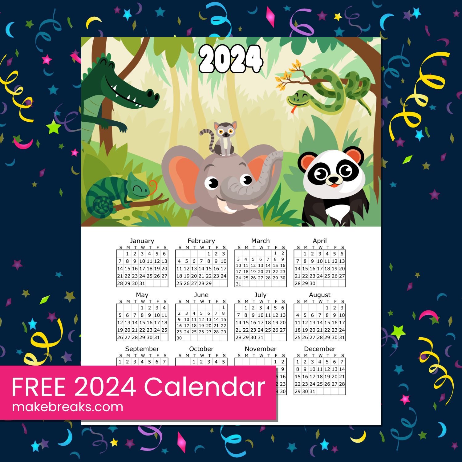 Free Printable Jungle Calendar 2024